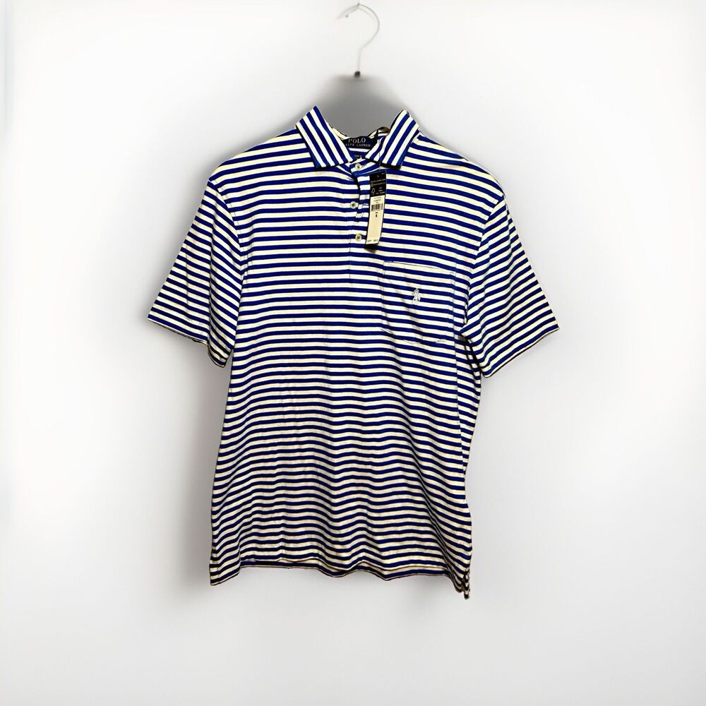 Polo Ralph Lauren Classic Fit Striped Pocket Polo Shirt Mens S Blue White NWT